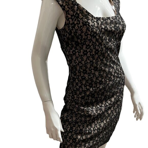 Sangria Mini Black Dress Lace Square Neckline size for 4 - Picture 9 of 13